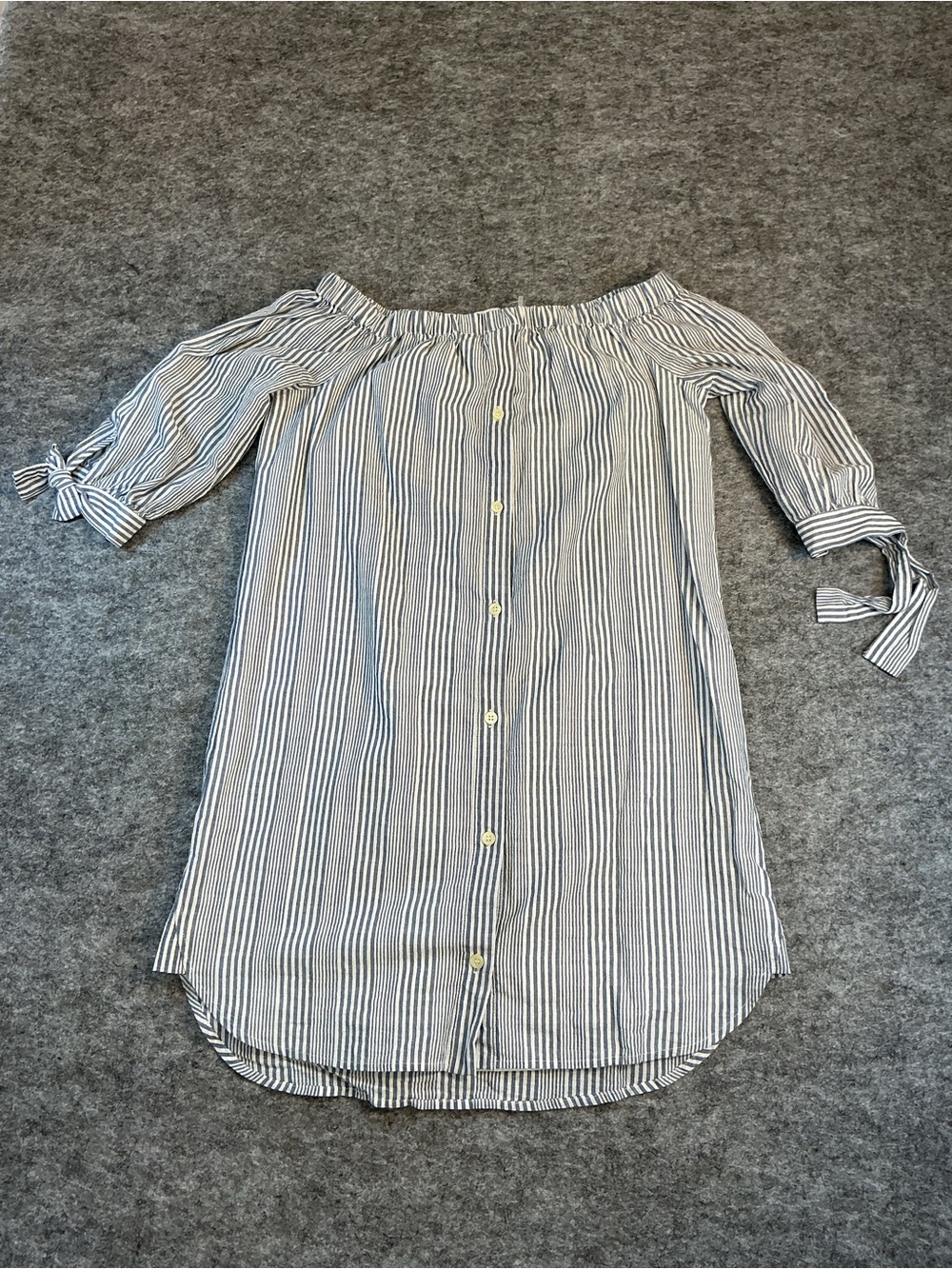 Madewell Linen Blend Blue and White Striped Off-Shoulder Button Tunic Size XXS